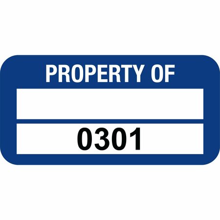 LUSTRE-CAL PROPERTY OF Label, Polyester Dark Blue 1.50in x 0.75in  1 Blank Pad & Serialized 0301-0400, 100PK 253772Pe2Bd0301